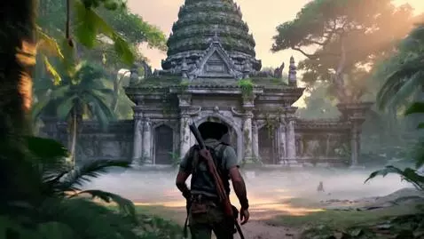 AI Video from prompt: Photorealistic cinematic adventure — explorer in