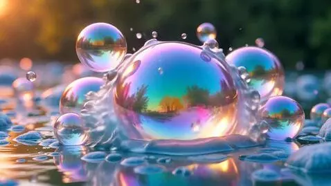 AI Video from prompt: an iridescent bubble grows bigger and bigger eve