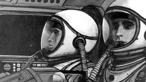 AI Video from prompt: Two female astronauts look out the window of the