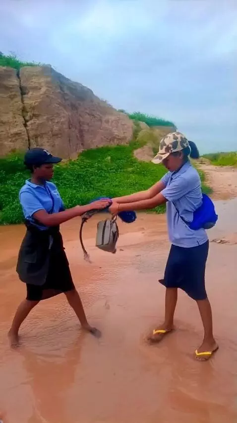 AI Video from prompt: Two female students dragging bag