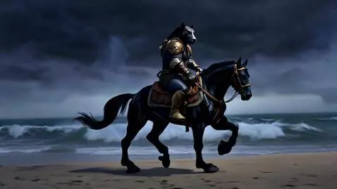 AI Video from prompt: A battle-armored bear riding a black warhorse al