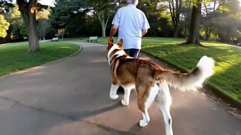 AI Video from prompt: An old man walking in a public park with his hus