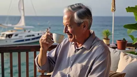AI Video from prompt: An old man with grey hair sipping his tea at the