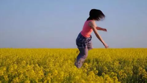 AI Video from prompt: A lady in a field doing stunts