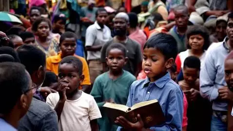 AI Video from prompt: A 5years boy preaching in a market.