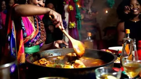 AI Video from prompt: A woman cooking in Nigerian party