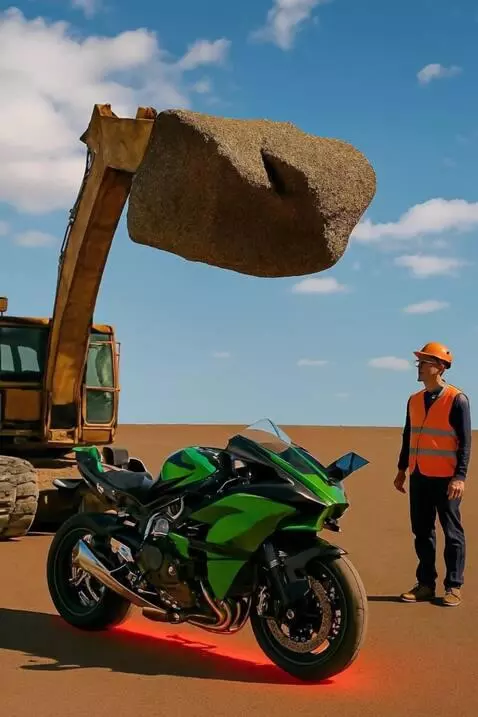 AI Video from prompt: La excavadora suelta la roca.La roca cae sobre l
