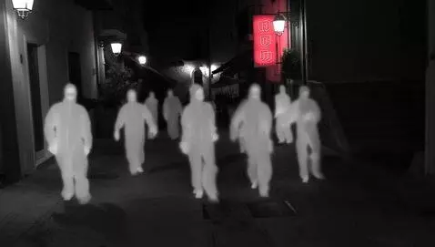 AI Video from prompt: "Surreal alleyway scene at midnight. Silhouettes