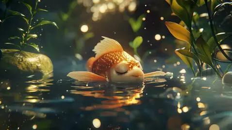 AI Video from prompt: The golden fish drifts calmly, its eyes peaceful