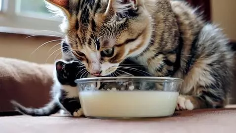 AI Video from prompt: Show cat feeding her kittens in