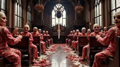 AI Video from prompt: A cathedral made of raw meat and pulsating veins
