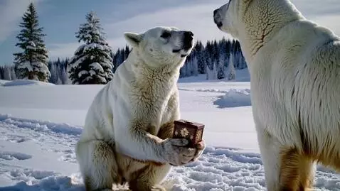 AI Video from prompt: a male polar bear on its knee, proposing to a fe
