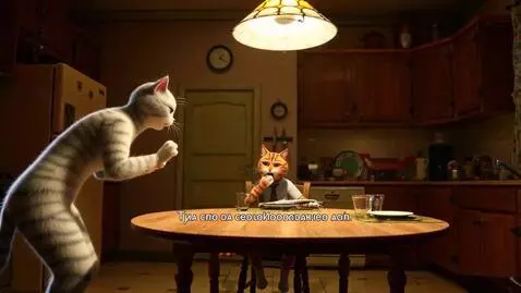 AI Video from prompt: Interior, small kitchen with a wooden table in w
