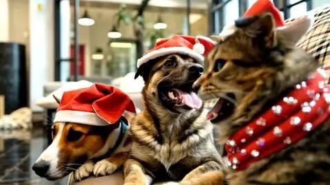 AI Video from prompt: funny pet dog and cat in a museum