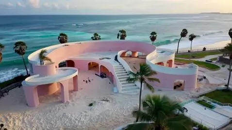 AI Video from prompt: Timelapse video of empty Miami Beach oceanfront,