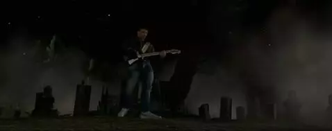 AI Video from prompt: The guitarist plays a guitar solo in a rock song