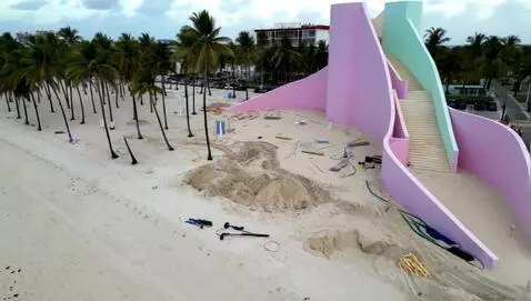 AI Video from prompt: Timelapse video of empty Miami Beach oceanfront,