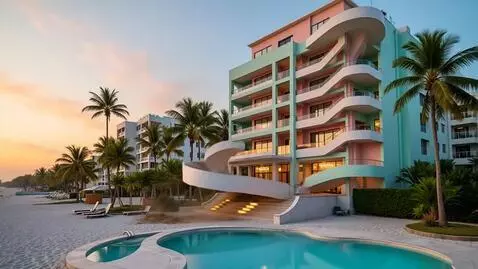AI Video from prompt: Timelapse video of empty Miami Beach oceanfront,