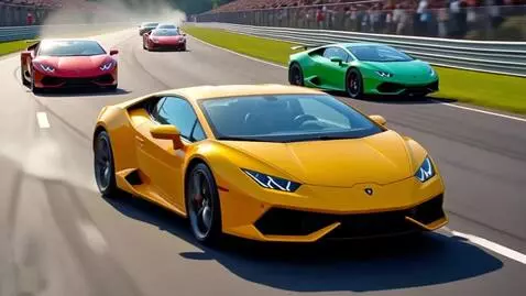 AI Video from prompt: Group of Lamborghini car racing