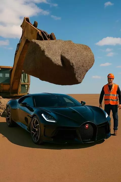 AI Video from prompt: La excavadora suelta la roca y cae encima de aut