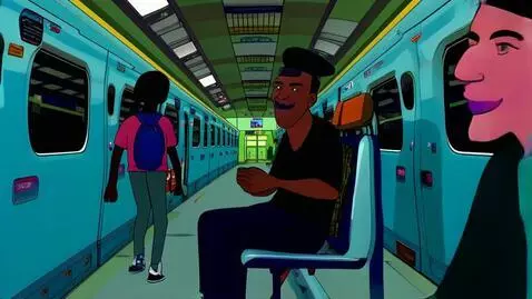 AI Video from prompt: An animation of a black London youth inside a tr