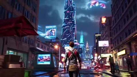 AI Video from prompt: a lone traveler in a futuristic neon-lit city at