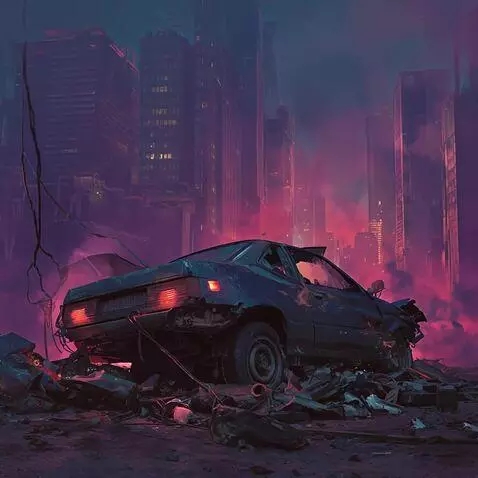 AI Video from prompt: car crash aftermath, static camera, car tail lig