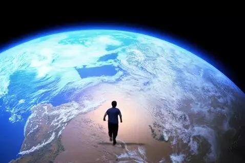 AI Video from prompt: Man running away from earth to space