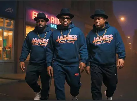 AI Video from prompt: ll three are wearing James earl jones shirts, Ru