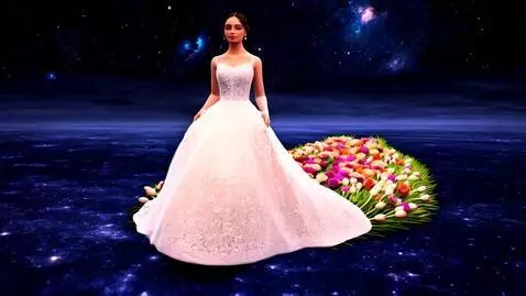 AI Video from prompt: Walking on galaxy with rose and tulips on the ta