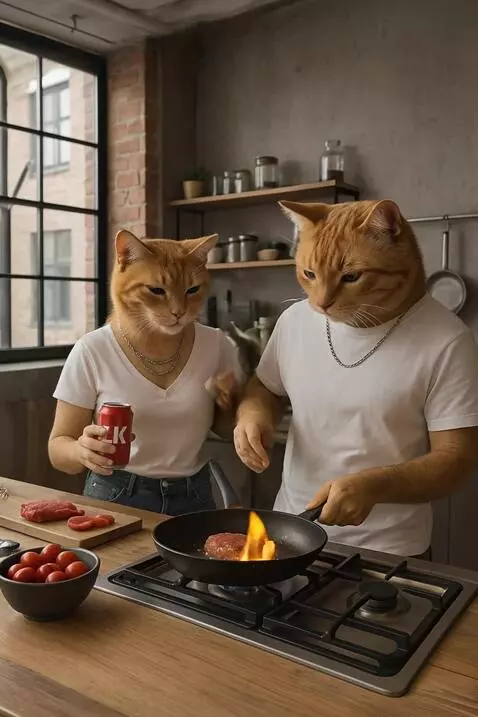 AI Video from prompt: Cocinan,rien suavemente,cinematografico,camara s