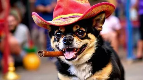 AI Video from prompt: A chihuahua with a muscular upper body,  wearing