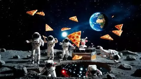 AI Video from prompt: "A group of serious astronauts on the moon sudde