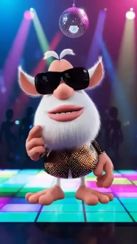 AI Video from prompt: In disco Buba White Creature is wearing a black 