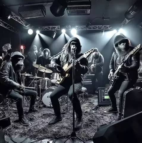 AI Video from prompt: Rockband performing and singing welcome to the f