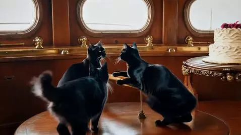 AI Video from prompt: Cats, ships, cakes