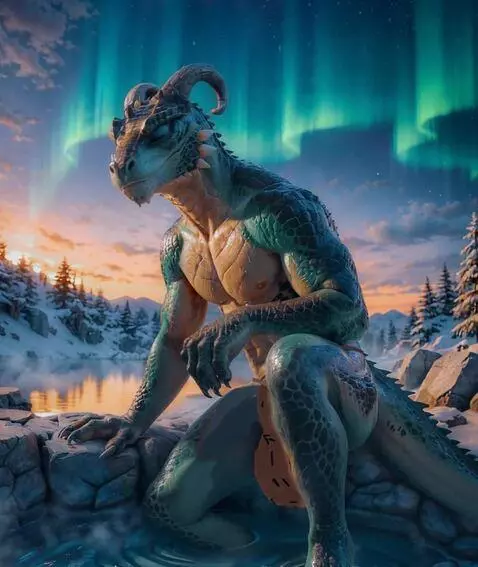 AI Video from prompt: Argonian lizard setting on the edge of the hot s