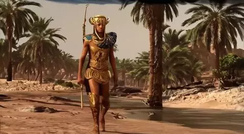 AI Video from prompt: Ancient Egyptian Pharaoh walking along the nile