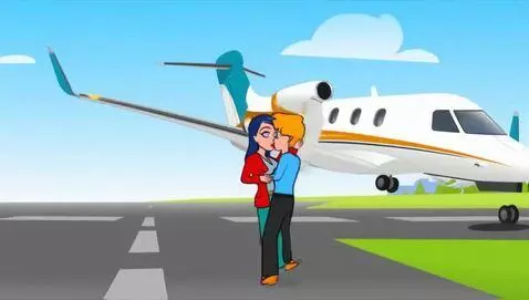 AI Video from prompt: Create a carton kissing a lady then run into an 