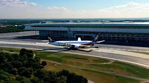 AI Video from prompt: Airplane taking off from a beautiful airport