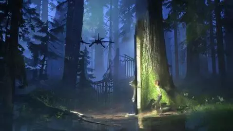 AI Video from prompt: A child discovering a glowing magical door in th