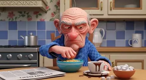 AI Video from prompt: "Cinematic 3D animation of a grumpy old man with