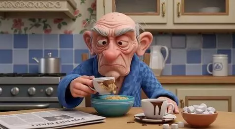 AI Video from prompt: "Cinematic 3D animation of a grumpy old man with