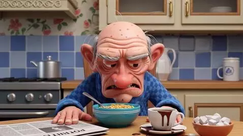 AI Video from prompt: "Cinematic 3D animation of a grumpy old man with
