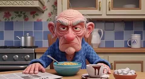AI Video from prompt: "Cinematic 3D animation of a grumpy old man with