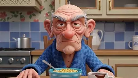 AI Video from prompt: Extreme close-up on the wrinkled face of a grump