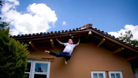 AI Video from prompt: A boy is falling off the roof of the house