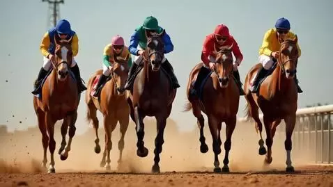 AI Video from prompt: Five horse racing faster