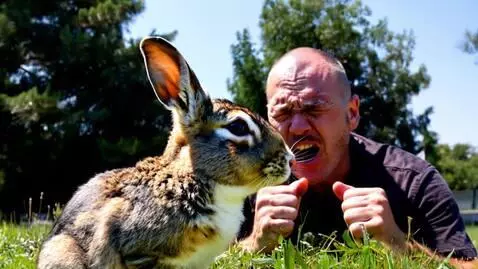 AI Video from prompt: Quelqu'un énervé entrain de tier un lapin