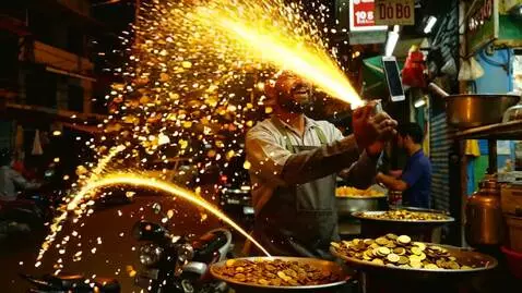AI Video from prompt: An ordinary street tea seller in Dhaka places a 